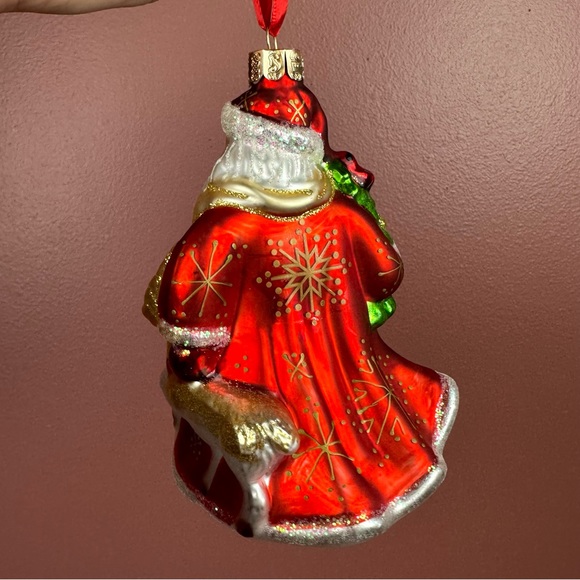 Waterford blown glass Santa ornament with reindeer glitter - Picture 4 of 7